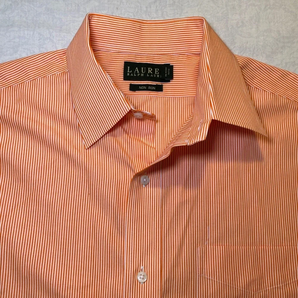 Lauren Ralph Lauren Non Iron Dress Shirt Mens 16 32/33‎ Orange White Stripe
